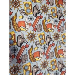 PIRATE FABRIC "AHOY MATEY" TREASURE CHESTS BOATS SPRINGS COTTON FABRIC 1yd